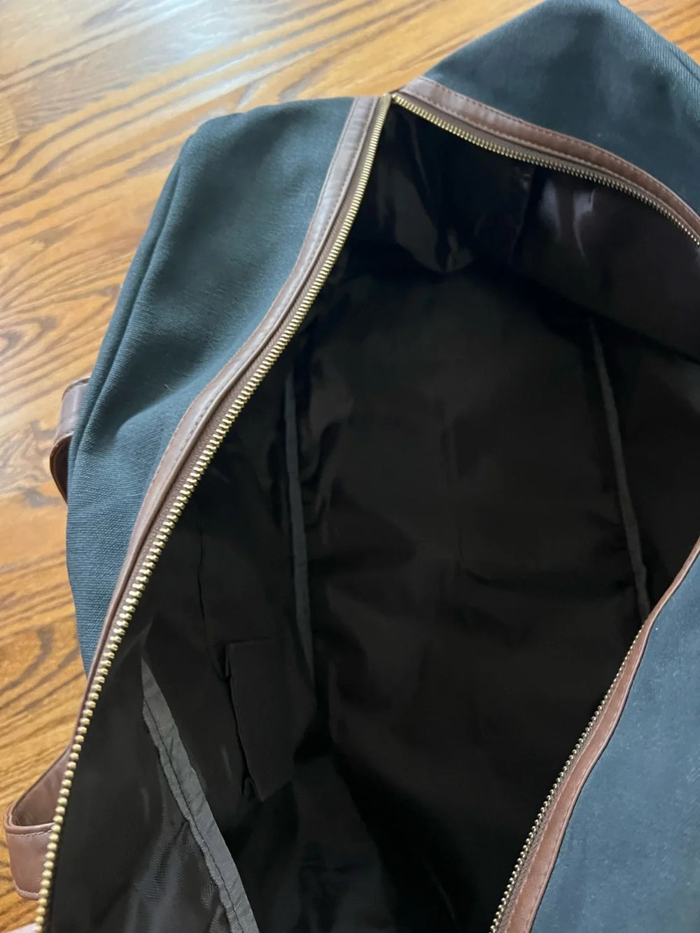 Maika Black Canvas Duffel with Brown faux Leather Accents